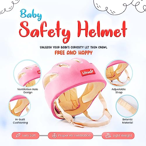 LILTOES Baby Head Protector for Safety of Kids 6M to 3 Years- Baby Safety Helmet with Proper Air Ventilation & Corner Guard Protection + Baby Kneepads for Crawling (Baby Pink)