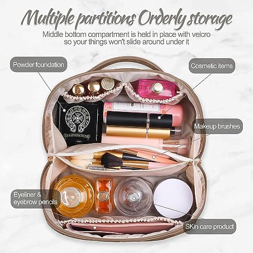 House of Vipa Makeup Pouch and Cosmetic Organizer, Travel Makeup Bag for Women with Brush Holder, Ideal for Women and Girls, Perfect as a Makeup Organizer Box (Brown)