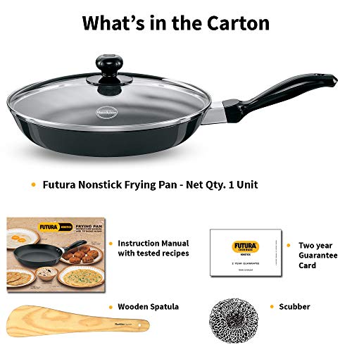 Hawkins Futura 26 cm Frying Pan, Non Stick Fry Pan with Glass Lid, Frypan, Black (NF26G)