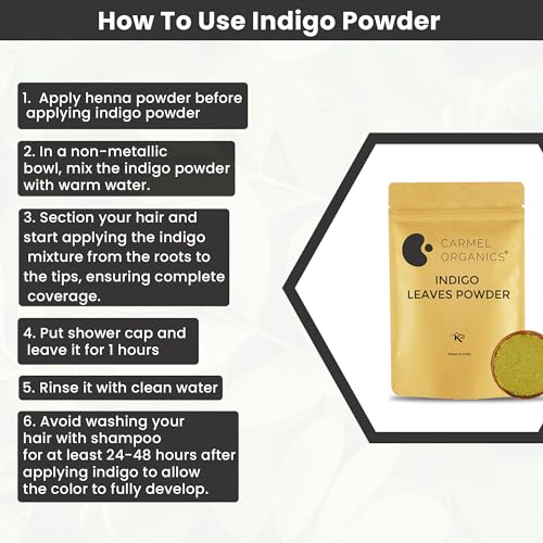 CARMEL ORGANICS Indigo Leaves Powder 340 Grams for Hair Colour (Pack of 1) | No Added Preservatives | Avuri/Avuri Akulu Powder | Indigofera tinctoria Powder