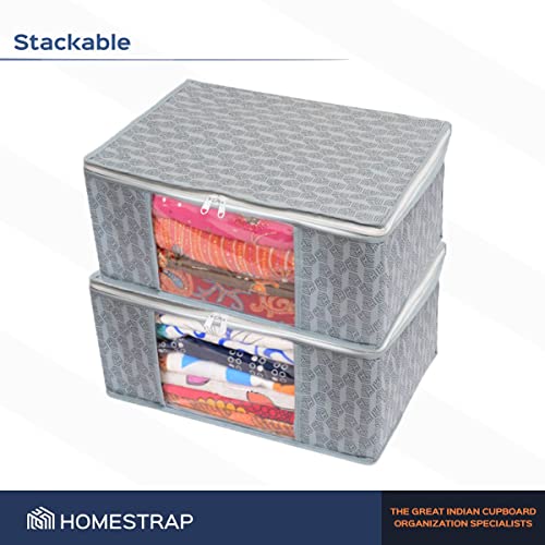 Homestrap Set of 6 Non-Woven Printed Saree Cover/Cloth Storage/Organizer with Transparent Window (Grey)(Featured on Shark Tank)