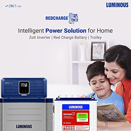 Luminous Inverter & Battery Combo with Trolley for Home, Office & Shops (Zolt 1100 Sine Wave Inverter, RC 18000 150 Ah Tall Tubular Battery)