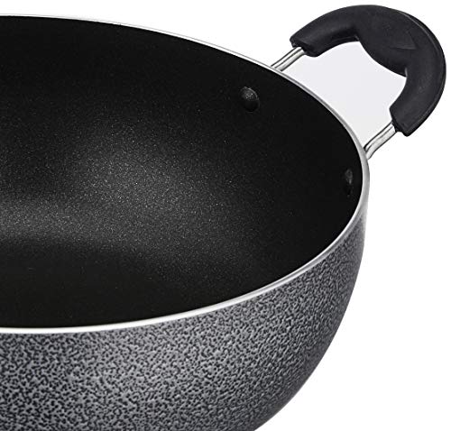 Amazon Brand SOLIMO - NON STICK KADHAI WITH GLASS LID (26 CM, HAMMERTONE FINISH, 3 COAT, 2.9 MM THICKNESS)