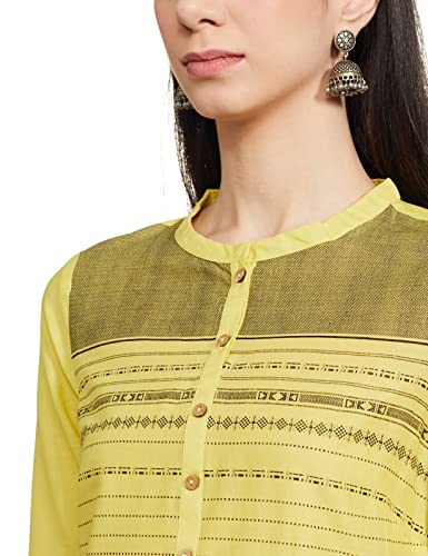 Aurelia Women's Cotton Yellow Floral Mandarin Collar Straight Kurta_20CRA12089-502759_S