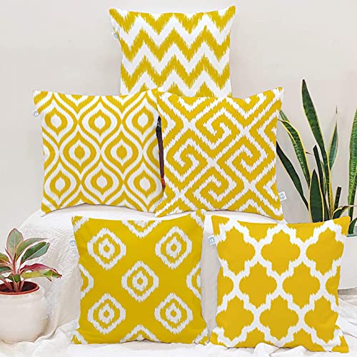 STITCHNEST Cotton 100TC Cushion Cover, 16 x 16 Inches, Yellow, Set of 5