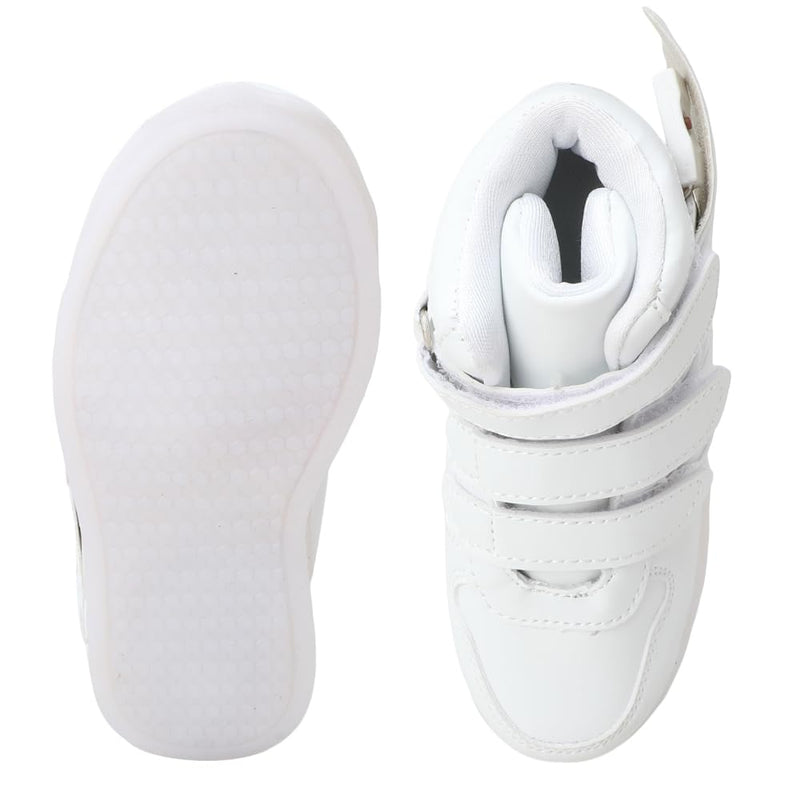 Hopscotch Boys and Girls Microfiber Leather Wings High Top USB Rechargeable LED Sneakers in White Color,UK:8.5 (CP7-2237758)