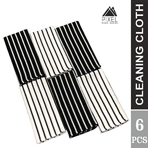 Pixel Home Superior Cotton Multi-Purpose Kitchen/Cleaning Towel/Waffle Dish Cloth (Black and White)(Pack of 6)