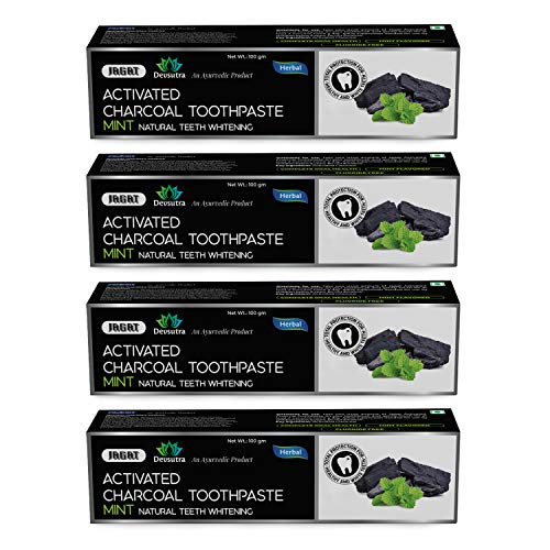 Jagat Devsutra Dr. Trusted Ayurvedic HERBAL Activated Charcoal Toothpaste for Teeth Whitening - 100% Natural Formula with Mint Flavour, No Fluoride & Artificial Colours - Pack of 4 (100g x 4)