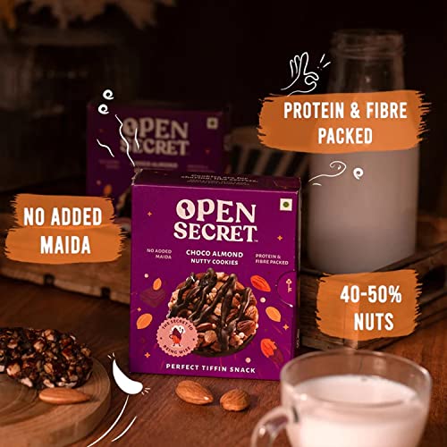 Open Secret Choco Almond Story Box |2 Healthy Choco Almond Cookies Story Box|Nutty & Chocolatey|Family Snacks Biscuit||No Added Maida|12 Cookies (6 Cookies Per Box)