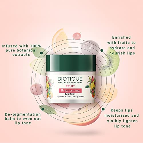 Biotique Fruit Whitening/Brightening Lip Balm | Hydrated and Nourishing Lips| Visibly Lighter Lips | Evens Out Lip Tone | De-pigmentation Balm |100% Botanical Extracts| All Skin Types | 12G