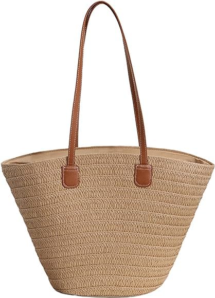 MAIRO LIFESTYLE Straw Wicker Handmade Boho Summer Beach Shoulder Bag (Classic Beige) (Brown 2)