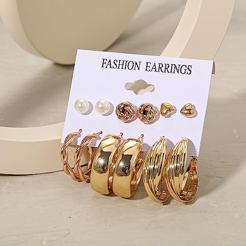 Shining Diva Fashion 11 Pairs Combo Set Latest Stylish Hoop Stud Earrings for Women and Girls (Gold) (14949er)