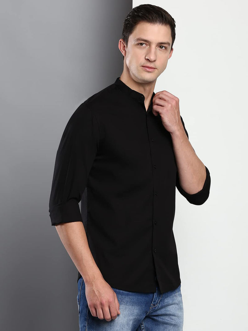 Dennis Lingo Men's Solid Casual Full Sleeves Black Cotton Shirt