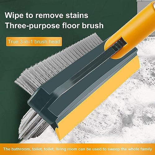 WAZDORF Bathroom Cleaning Brush with Wiper Tiles Cleaning Brush Floor Scrub Bathroom Brush with Long Handle 120° Rotate Bathroom Floor Cleaning Brush Home Kitchen (3 in 1)