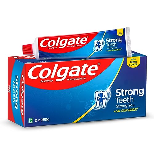 Colgate Strong Teeth, 500g, India’s No: 1 Toothpaste Brand, Calcium-boost for 2X Stronger Teeth, Prevents cavities, Whitens Teeth, Freshens Breath