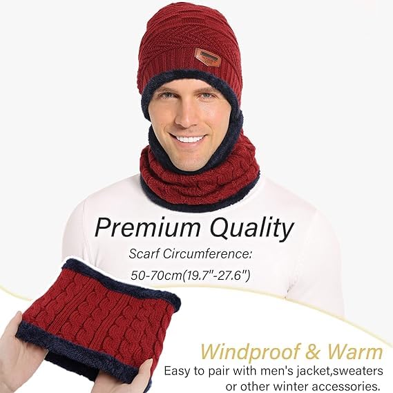 Fitness Mantra® Winter Woolen Beanie Cap & Muffler for Men & Women| Beanie Cap| Woolen Topaa| Winter Cap| Head & Neck Warmer| Mix Color| 1 Set|