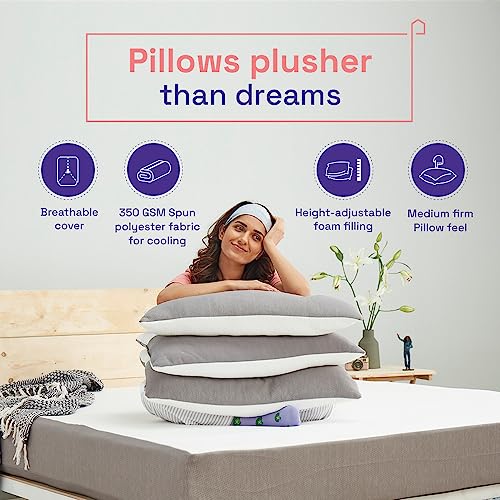 Wakefit Microfiber Height Adjustable Hollow Fibre Sleeping Pillow With Zip | Set of 2 (White And Grey,  27 X 16 Inches)