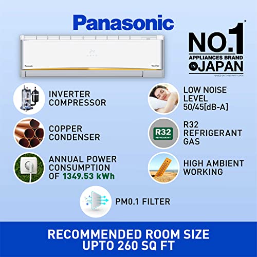 Panasonic 2.2 Ton 4 Star Inverter Split Smart AC (Copper, 7 in 1 Convertible, Twin Cool Inverter, Wifi enabled, 4 Way Swing, PM 0.1 Air Purification Filter,CS/CU-QU26ZKYF, 2023 Model, White)