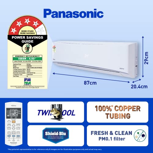 Panasonic 1 Ton 4 Star Wi-Fi Inverter Smart Split AC (Copper Condenser, 7 in 1 Convertible with additional AI Mode, 4 Way Swing, PM 0.1 Air Purification Filter, CS/CU-NU12YKY4W,2023 Model, White)