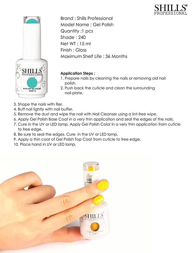 SHILLS PROFESSIONAL Uv/Led Soak Off Gel Polish (Gel Nail Polish) Nail Art Glossy Finish Nail Polish Color Shade 128, 15 Ml