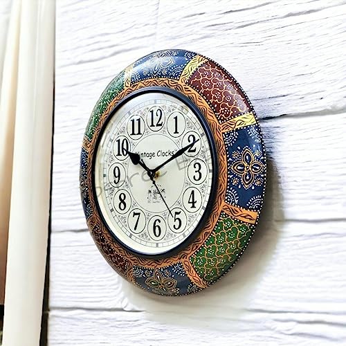 Vintage Clock Wooden Hand-Painted Wall Clock / 1 Year Warranty / with Seconds Needle / English Numerals
