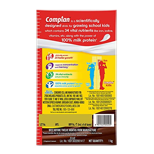 Complan Nutrition and Health Drink Royale Chocolate, 1kg Refill Pack with power of 100% Milk Protein and contrains 34 Vital Nutrients