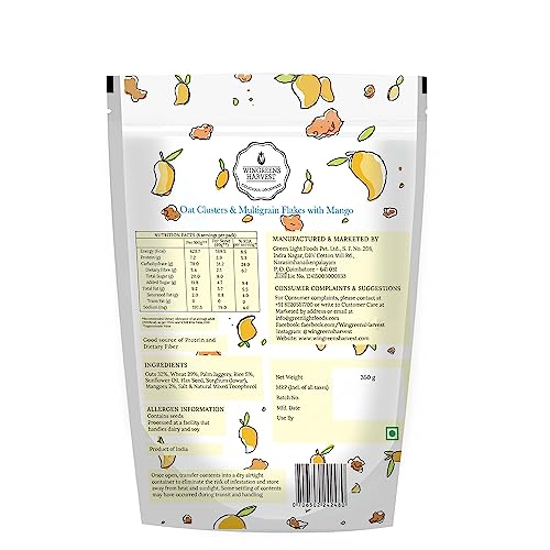 Wingreens Harvest Oats Clusters & Multigrain Flakes With Mango, 350 g| Oats, Granola, Flax Seeds| Breakfast Cereal