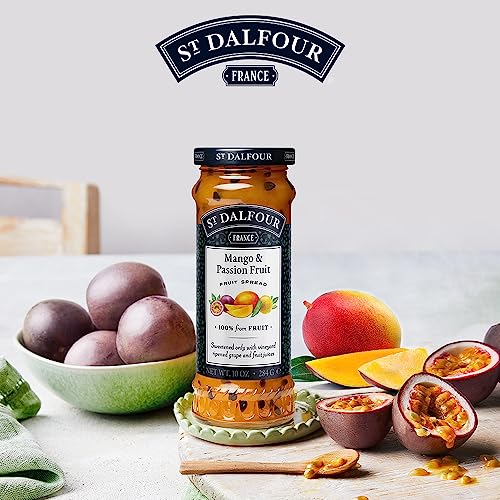 St Dalfour Mango & Passion Fruit Fruit Spread 284 g | No Added Sugar | 100% from Fruit | No Added Preservatives, Colours, Flavors or Sweeteners | No Corn Syrup | Traditional French Recipe