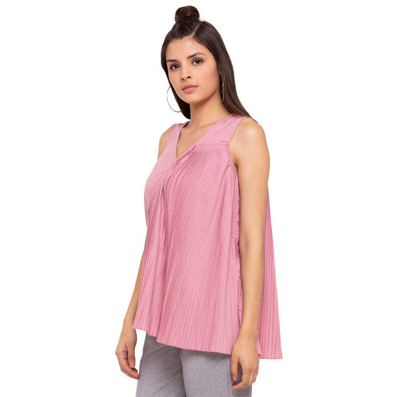 VERO MODA Womens V Neck Solid Pintuck Top (Baby Pink_X-Small)