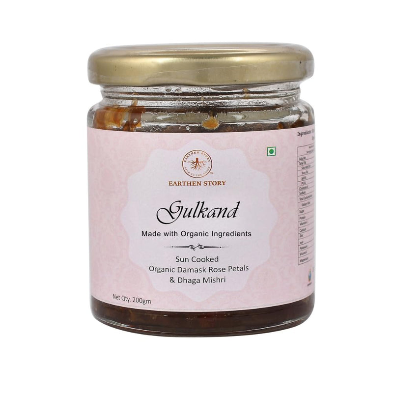 Earthen Story Organic Sun Cooked Gulkand 200gm | 50% Damask Rose and 50% Dhaga Mishri | 100% Natural Rose Petal Jam | Ayurvedic coolant | Good for gut health | No artificial chemicals or preservatives