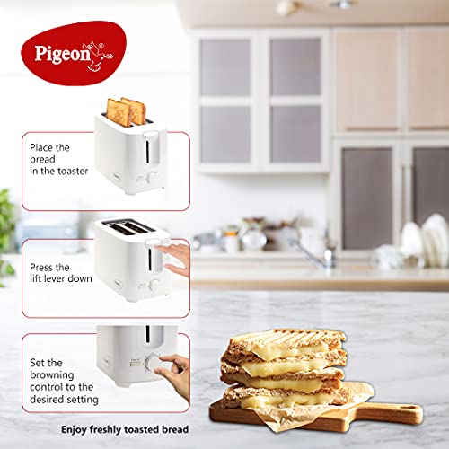 Pigeon 2 Slice Auto Pop up Toaster. A Smart Bread Toaster for Your Home (750 Watt) (White)