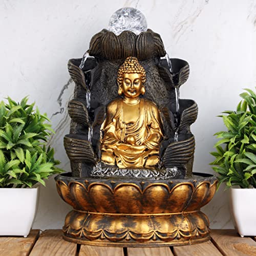 Global Grabbers Polyresin Table Top Indoor Outdoor Water Fall Fountain with LED Lights Home Decor Decoration Gift Gifting Items-GOL_BRO-BL-SF14-(1)