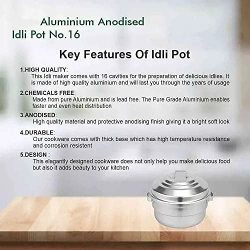 Subaa Anodised(Hindalium) Aluminium Idli Maker/Non-Whistling Traditional Idli Cooker/Idlipot/Idli Steamer Cooking 16 Idlis Size 16, White Color, LPG Stove Compatible Only- 3 Idly Plate