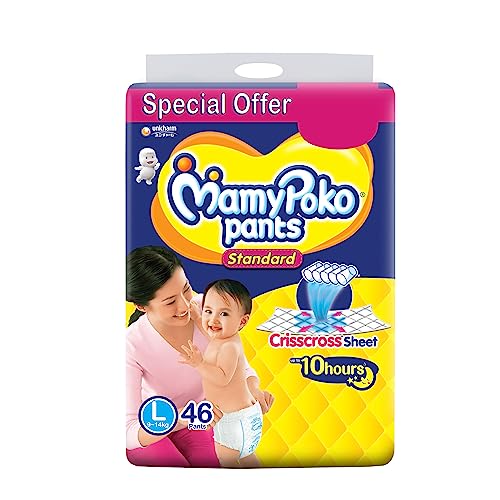 MamyPoko Pants Standard Baby Diapers, Large (L), 46 Count, 9-14kg