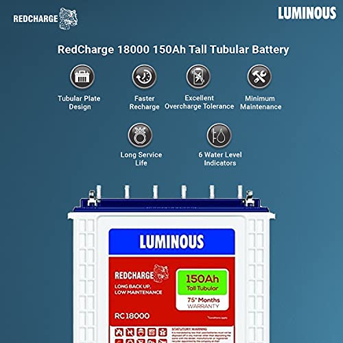 Luminous Inverter & Battery Combo with Trolley for Home, Office & Shops (Zolt 1100 Sine Wave Inverter, RC 18000 150 Ah Tall Tubular Battery)