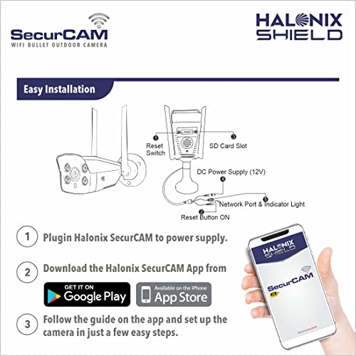 Halonix SecurCAM Wireless 3MP 3K Pro HD Wi-Fi Smart Home Security Bullet Camera| 8X Digital Zoom| 25 Meter Range| 2-Way Audio| Coloured Night Vision| IP66 All Weather | Live View | Intruder Alert