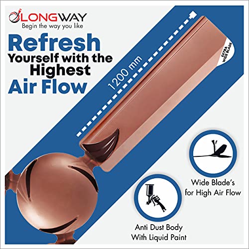 Longway Creta 1200mm/48 inch with remote High Speed Anti-dust Decorative 5 Star Rated Ceiling Fan 400 RPM with 3 Year Warranty (Rusty Brown, Pack of 1)