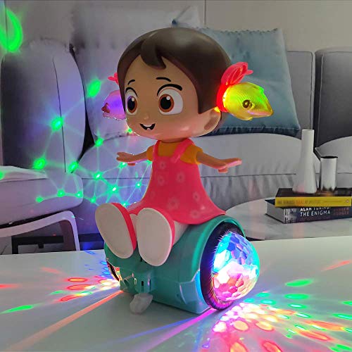 Toyshine 360 Degree Rotating Musical Dancing Girl Toy with Flashing Lights & Bump and Go Action, - Multi color (BATTERY INCLUDED)