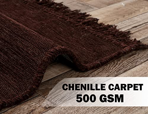 BSB HOME Designer Superfine Chenille Carpet | 500 GSM Velvet Carpet/Area Rug/Durries with Fine Gold Yarn for Living Room, Bedroom, Runner| 150x210 cm or 5x7 ft, Coffee