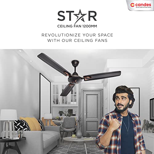 Candes Star 1200mm High-Speed Decorative Ceiling Fans for Home | BEE Star Rated 405 RPM Anti-Dust | 2 Years Warranty (Coffee Brown) Pack of 1