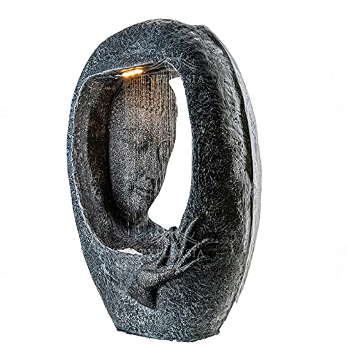 EXPLEASIA Resin Rock Carved Buddha Face Shower Water Fountain For Home, Office, Garden (Dark Grey)