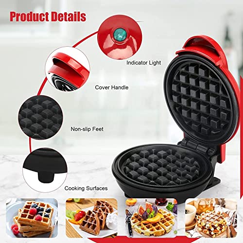 Mini Waffle Maker 4 inch- 350 watts: Stainless Steel Non-Stick Electric Iron Machine for Individual Belgian Waffles, pan Cakes, Other Snacks