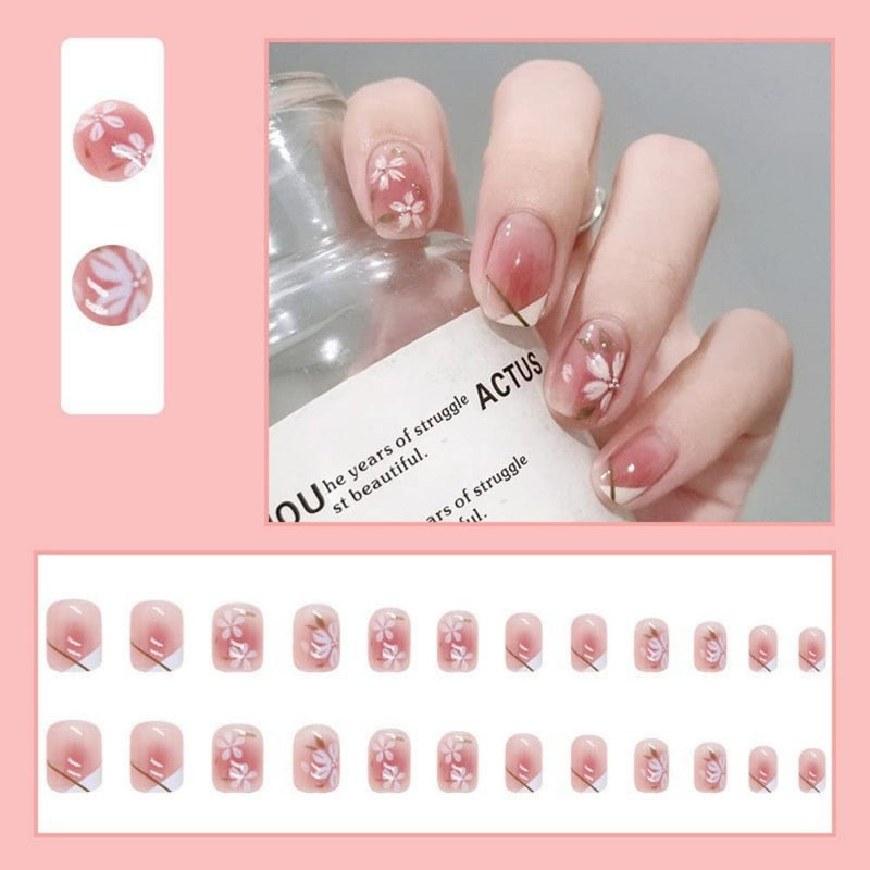 24 PCS Stick On Nails for Women Press On Nails Girls French Nail Reusable Jelly Glue Nail Kit Nails Extension Fake Nails