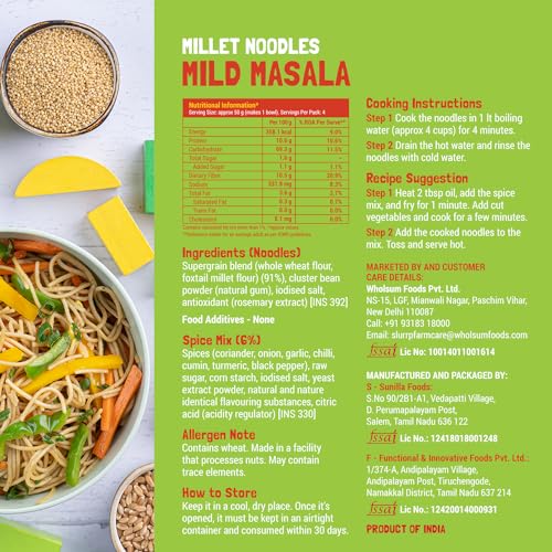 Slurrp Farm No Maida Noodles Combo | Not Fried, No MSG | Foxtail Millet, Little Millet, Curry Masala | Pack of 3 X 192 g