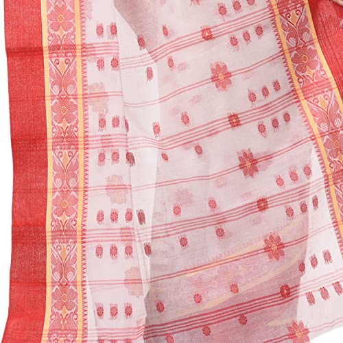 Db Desh Bidesh Women's Tant Cotton Saree Without Blouse Piece (Dbphulkoli060822_White Red)