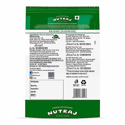 Nutraj Super Long Raisin 1 Kg (500G X 2)| Kishmish | Rich In Iron & Vitamin B | Seedless Green Kishmish | Healthy Snacks | Dry Fruits | Healthy And Tasty Snacks |, Fresh