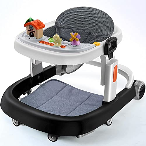StarAndDaisy Elegant Baby Walker with Multi Hight Adjustment, Activity Push Walker for Toddler 6-18 Months Gilrs & Boys with Musical Toy Tray, Comfortable Soft Cushion, Anti O Leg Design. (Black)