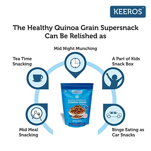 Keeros Quinoa Grain Roasted & Healthy Snacks for Weight Loss | Diabetic Friendly, Diet Namkeen & Snacks | Gluten Free, High Protein, Low Calorie, Tasty Lightly Spiced Mix of Quinoa & 4supergrains|250g