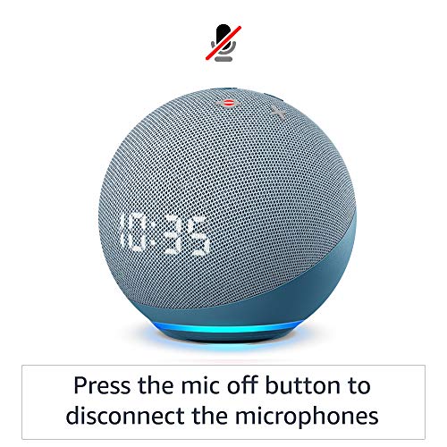 Echo Dot (4th Gen, 2020 release) with clock | Next generation smart speaker with powerful bass, LED display and Alexa (Blue)