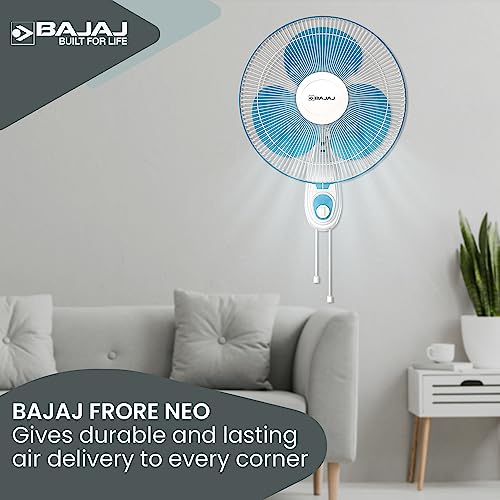 Bajaj Frore Neo 400 MM Wall Mount Fan|Wall Fan for Kitchen & Home| Smooth Oscillation|100% CopperMotor| HighAir Delivery|3-Speed Control| Rust Free| 2-Yr Warranty Blue